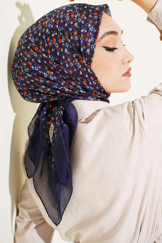 Écharpe Mini À Motifs Floraux Bleu Marine Et Bleu