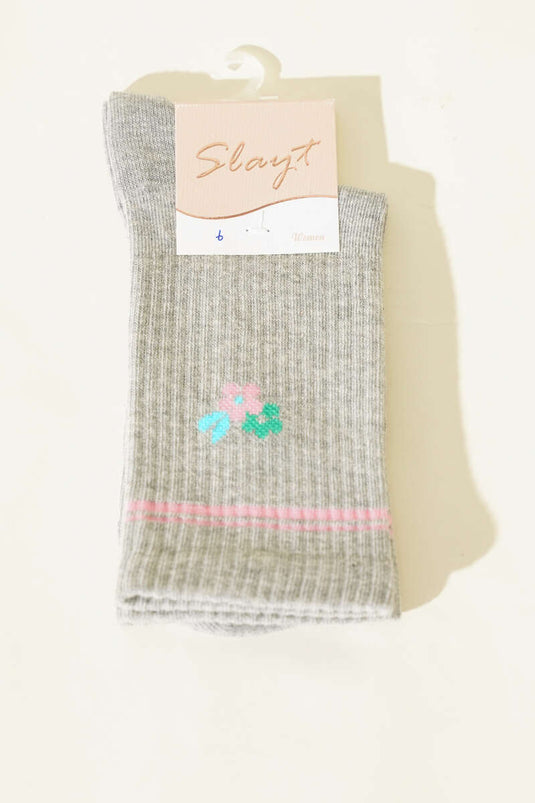 Mini Bloemmotief Dames Enkelkous Grijs