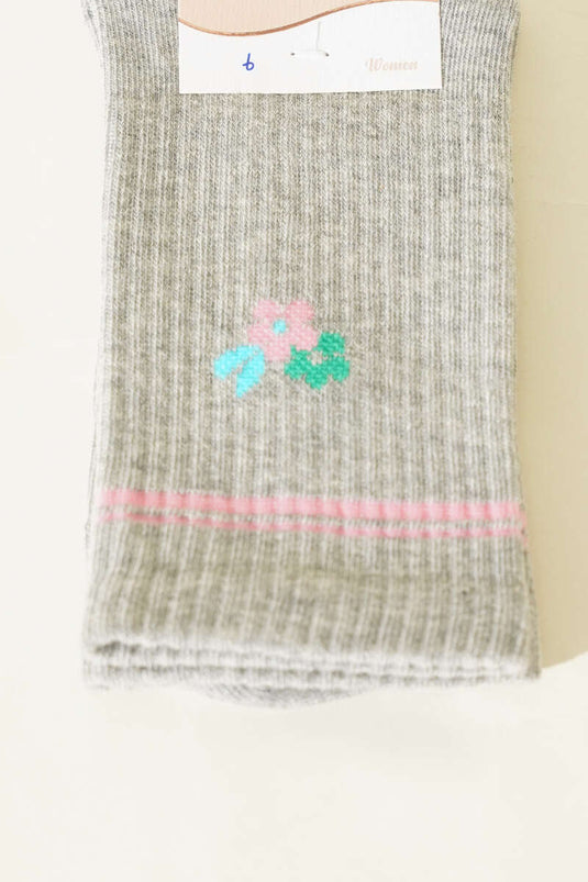 Mini Bloemmotief Dames Enkelkous Grijs