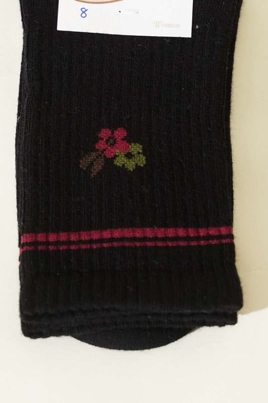 Mini Bloemmotief Dames Enkelkous Zwart