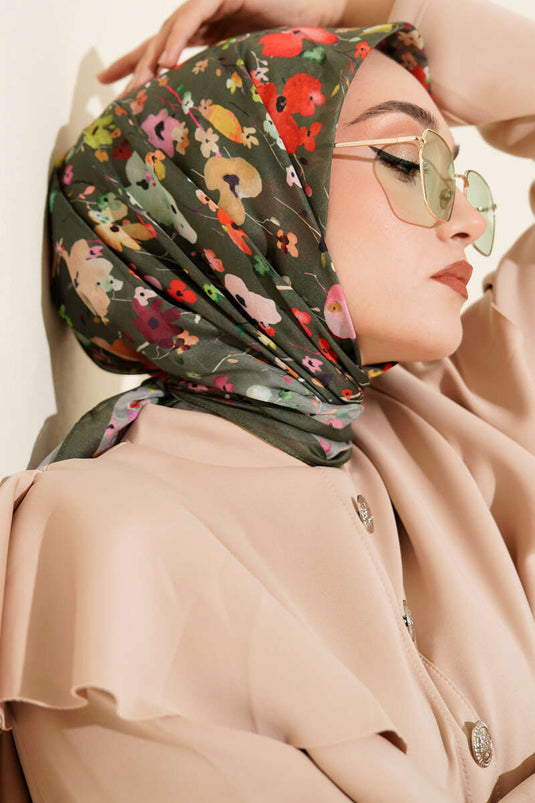 Mini Flower Detailed Soft Scarf Emerald