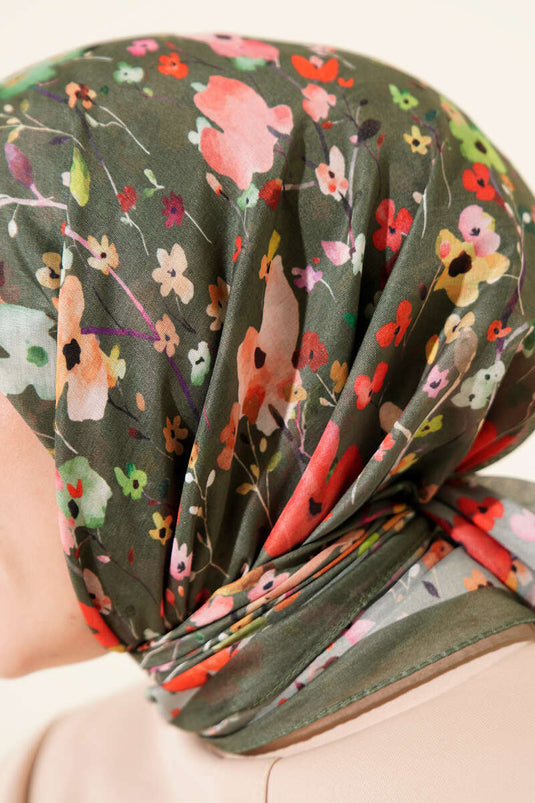 Mini Flower Detailed Soft Scarf Emerald