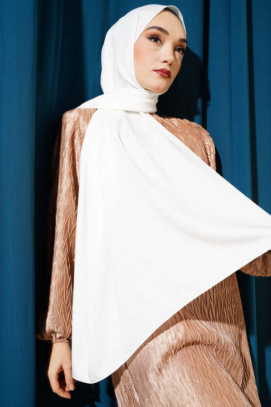 Mini Çiçekli Jakar Şal Beyaz -09