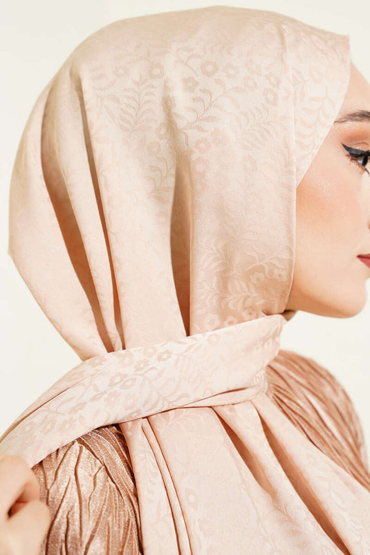 Mini Çiçekli Jakar Şal Latte -10