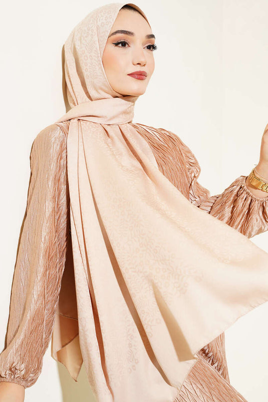 Mini Çiçekli Jakar Şal Latte -10