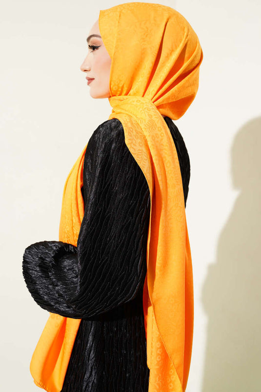 شال جاكار صغير بنقشة الزهور برتقالي -135