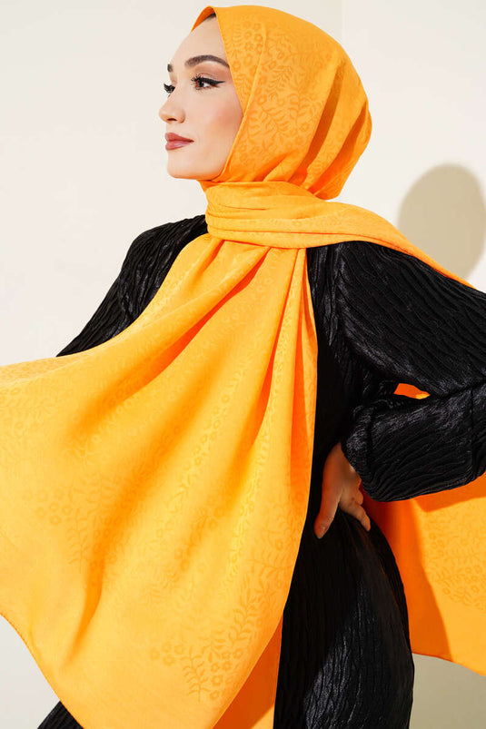 شال جاكار صغير بنقشة الزهور برتقالي -135