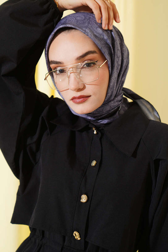 Mini Çiçekli Soft Eşarp Füme