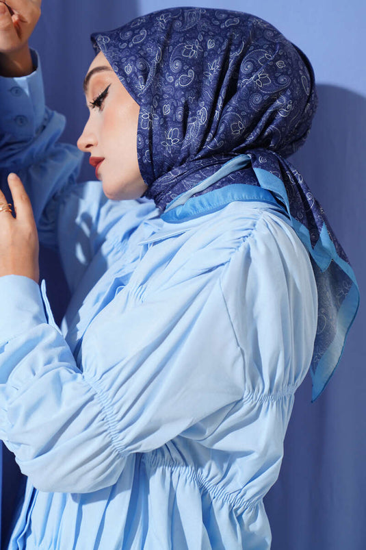 Mini Çiçekli Soft Eşarp İndigo