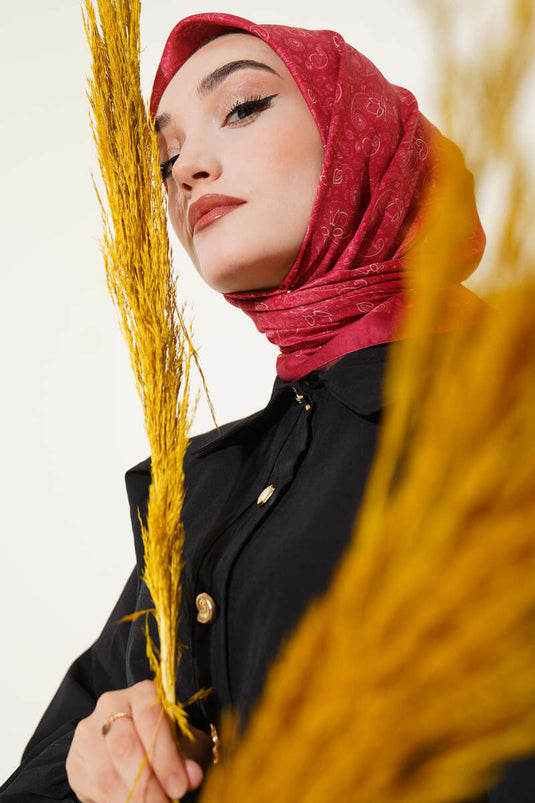 Mini Çiçekli Soft Eşarp Kırmızı