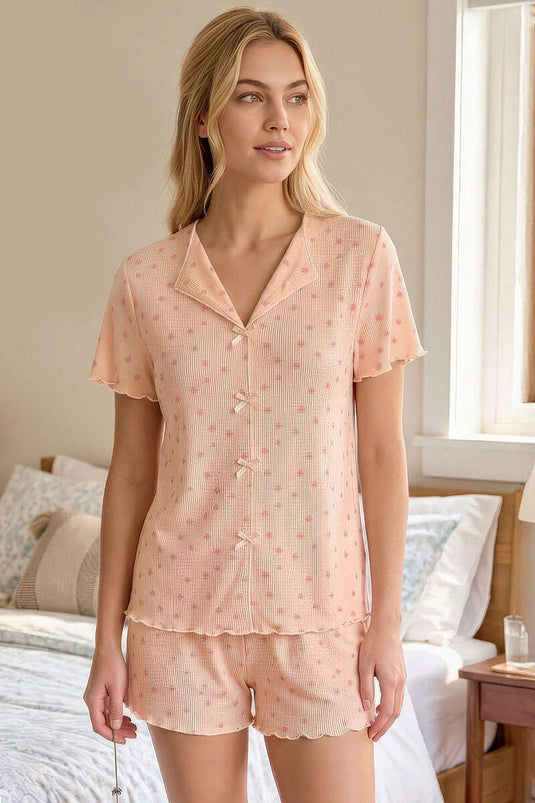 Ensemble pyjama court à petites fleurs couleur corail pâle