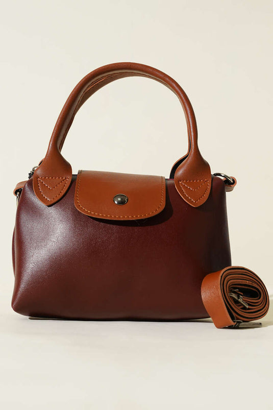 Mini Classic Çıtçıtlı Kadın El Çantası Bordo Taba