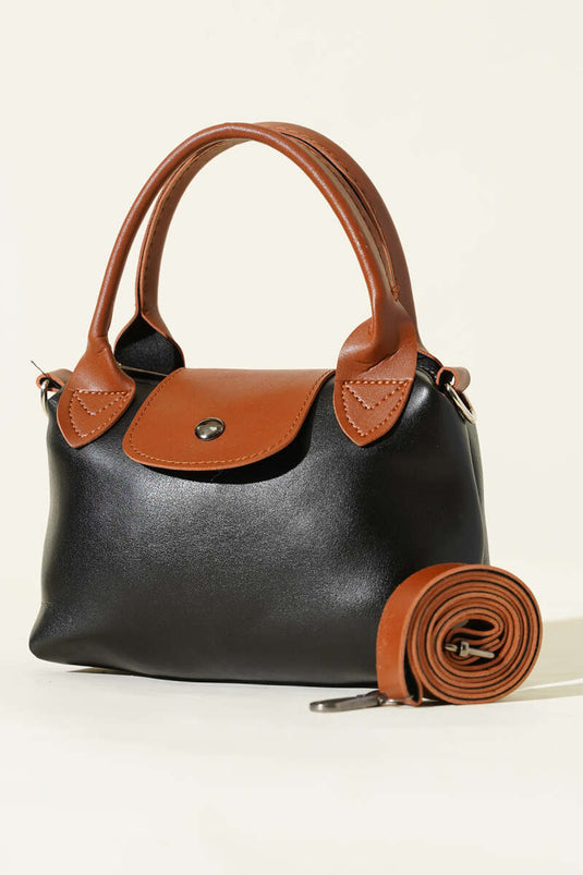 Mini Classic Çıtçıtlı Kadın El Çantası Siyah Taba