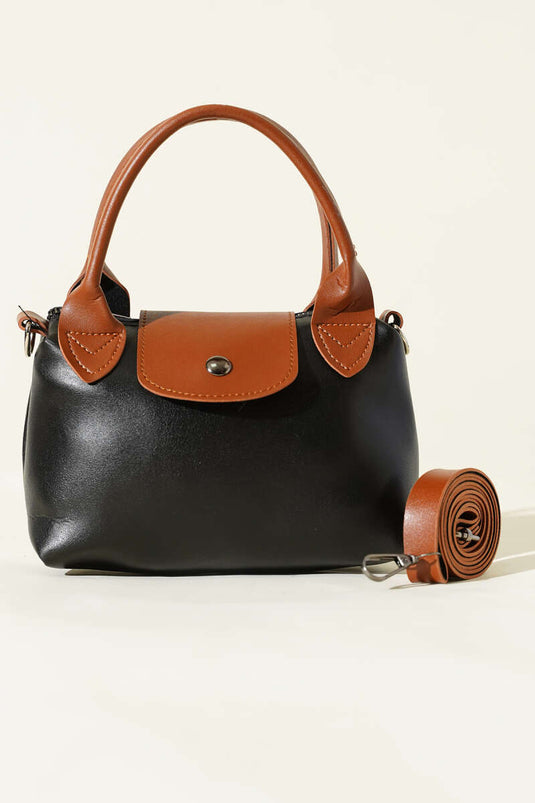 Mini Classic Çıtçıtlı Kadın El Çantası Siyah Taba