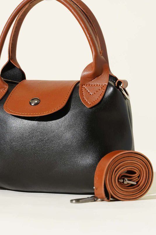 Mini Classic Çıtçıtlı Kadın El Çantası Siyah Taba