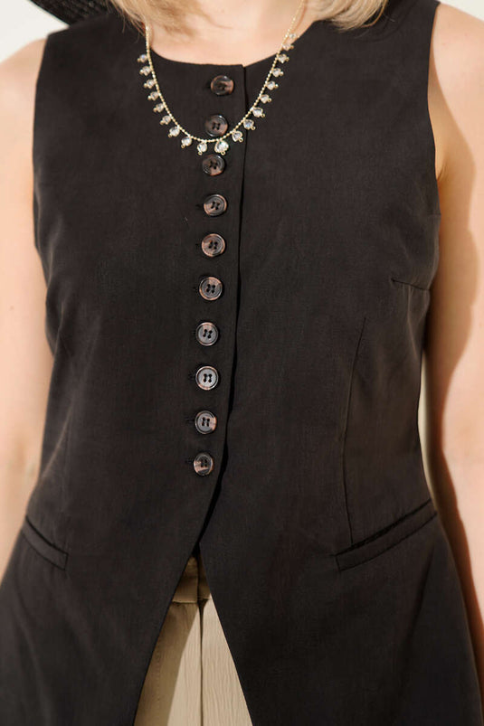 Mini Buttoned Tencel Vest Black