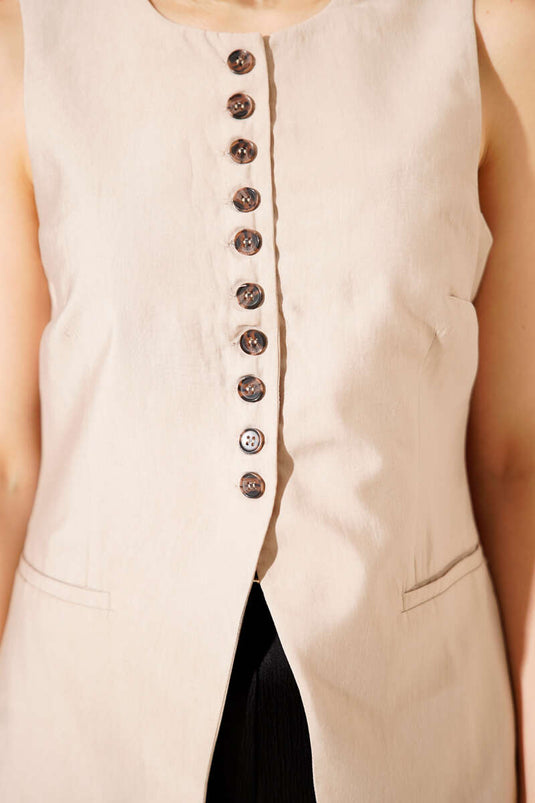 Mini Buttoned Tencel Vest Stone