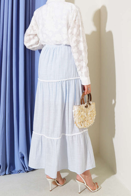 Mini Pon Pon Detaylı Etek Mavi