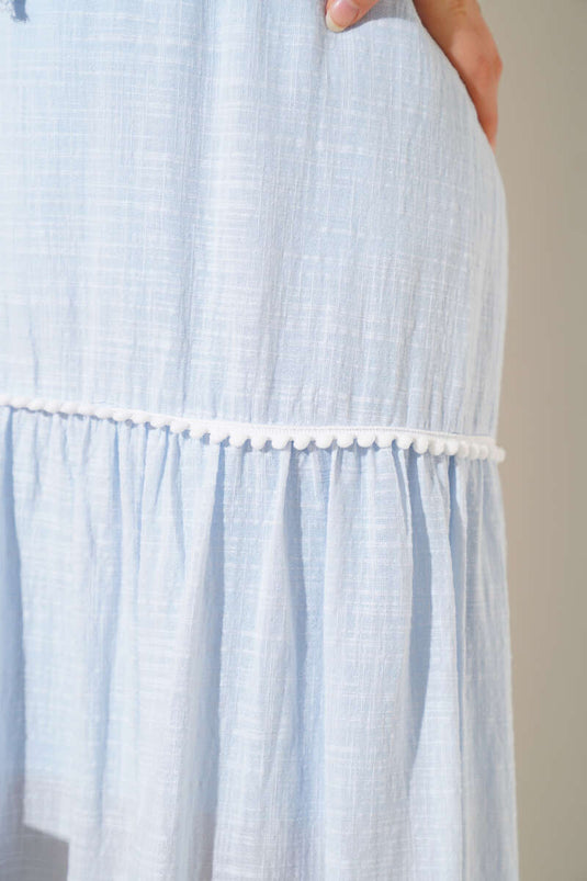 Mini Pompom Detailed Skirt Blue