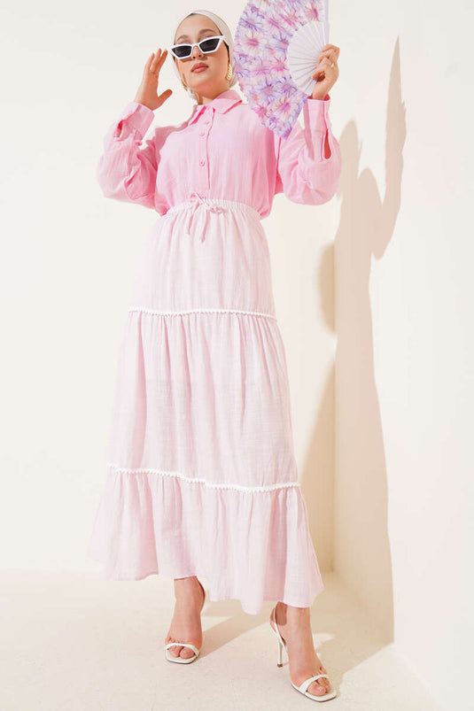 Mini Pon Pon Detaylı Etek Pembe