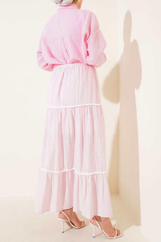 Mini Pon Pon Detaylı Etek Pembe