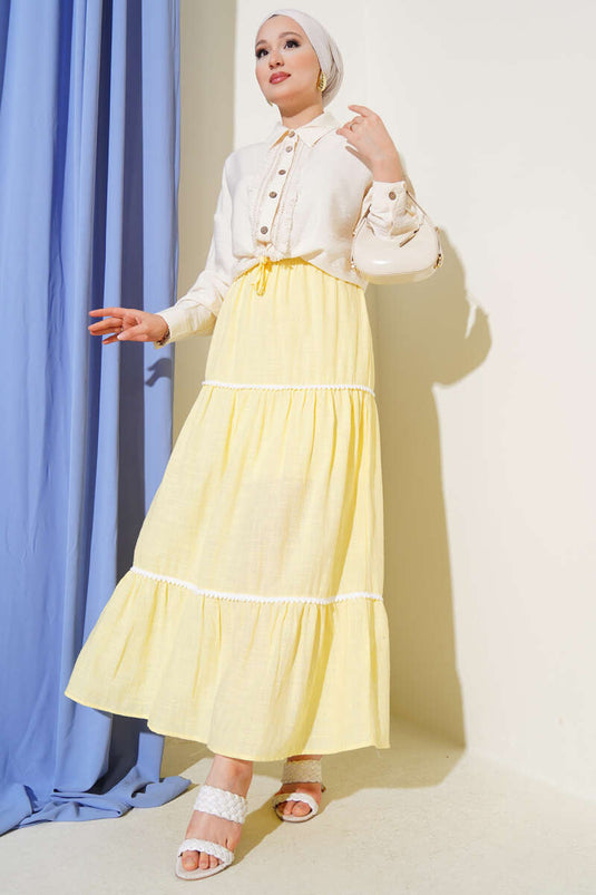 Mini Pompom Detailed Skirt Yellow