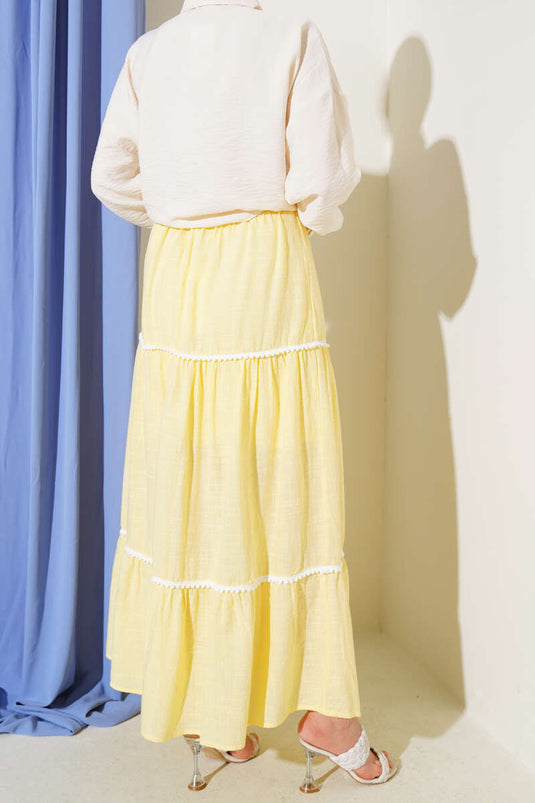 Mini Pompom Detailed Skirt Yellow