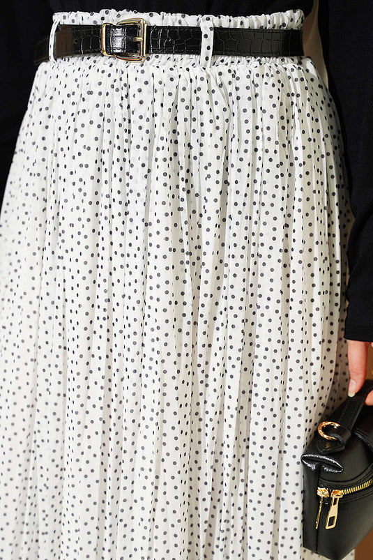 Jupe plissée à ceinture mini à pois blanc