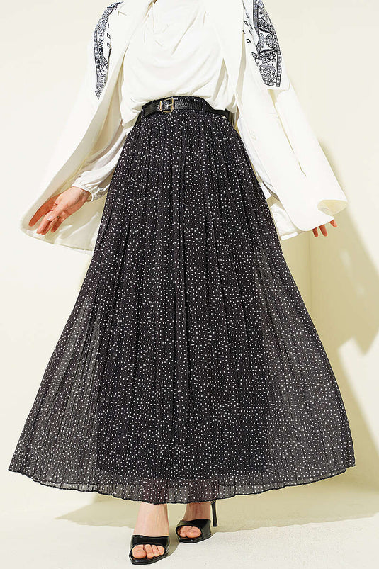 Mini jupe plissée à ceinture à pois noirs