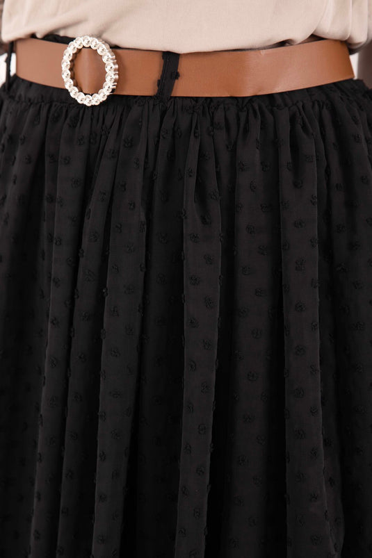 تنورة تول صغيرة منقط بحزام باللون الأسود