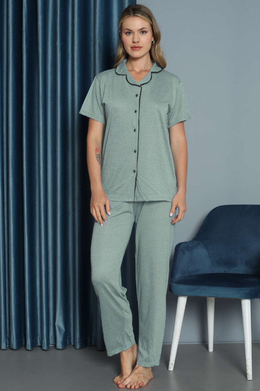 Mini Polka Dot Short Sleeve Pajama Set Aqua Green