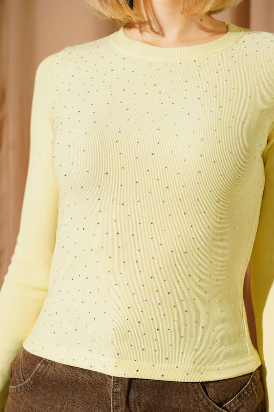 Mini camicetta con pietre sparse, gialla