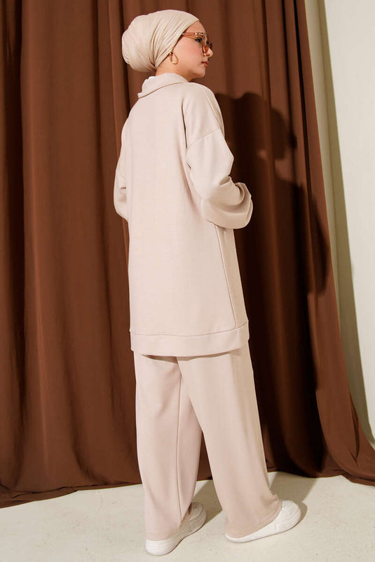 Mini Serpme Taşlı İkili Takım Bej