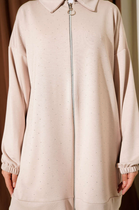 Mini Serpme Taşlı İkili Takım Bej