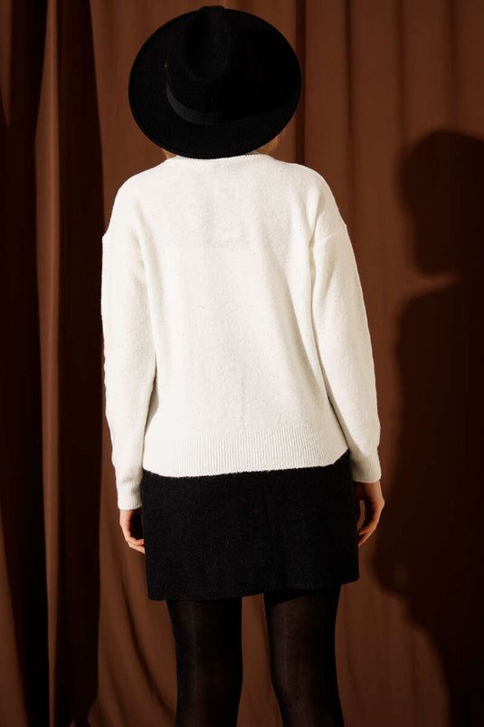 Mini Simli Triko Kazak Ekru