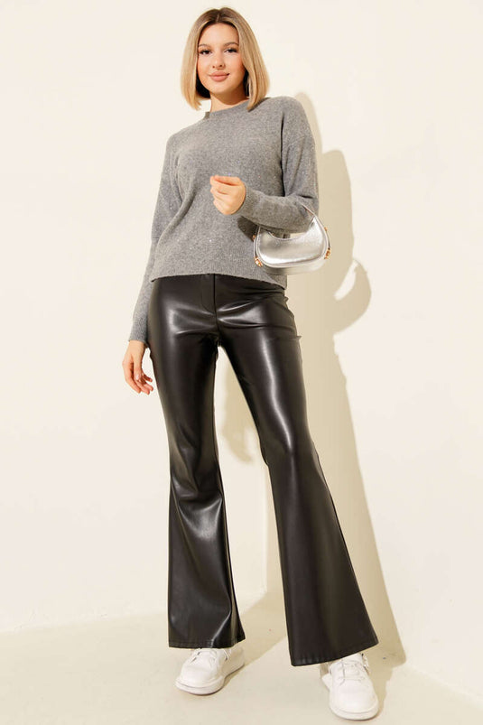 سترة صغيرة محبوكة لامعة، رمادية