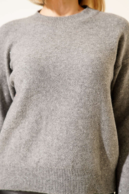 سترة صغيرة محبوكة لامعة، رمادية