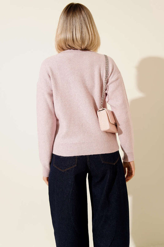 كنزة صوفية صغيرة لامعة وردية اللون