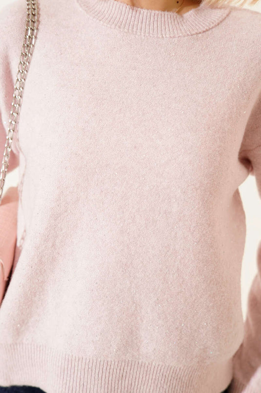 كنزة صوفية صغيرة لامعة وردية اللون