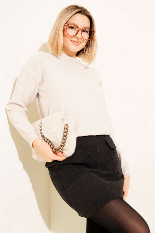 سترة صغيرة لامعة محبوكة