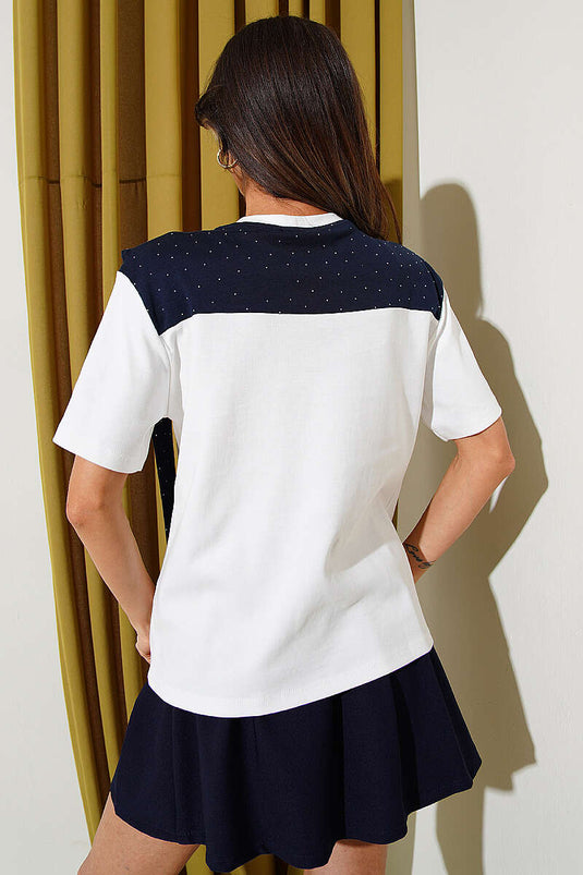 Mini Taş Atkılı T-shirt Lacivert