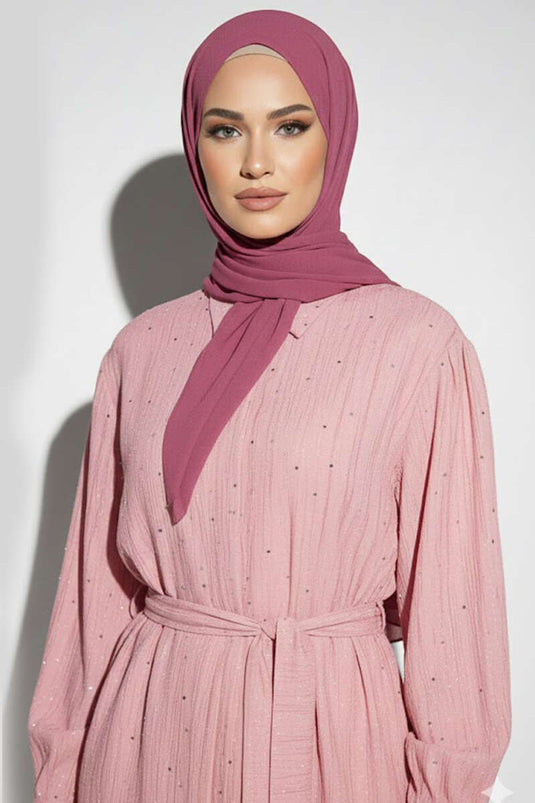 Mini Taş Detaylı Kuşaklı Gömlek Pembe