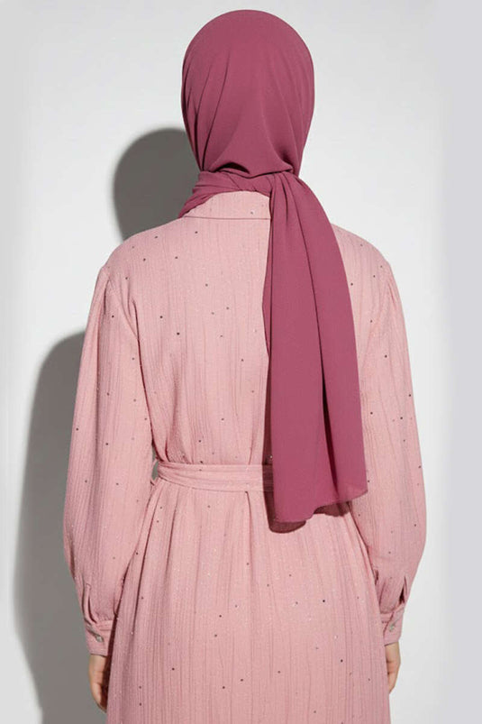 Mini Taş Detaylı Kuşaklı Gömlek Pembe