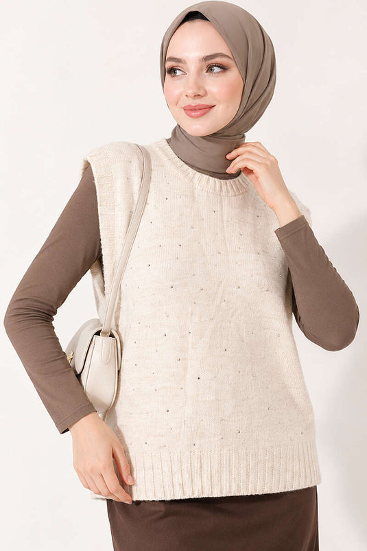 Pull En Maille Mini Orné Beige
