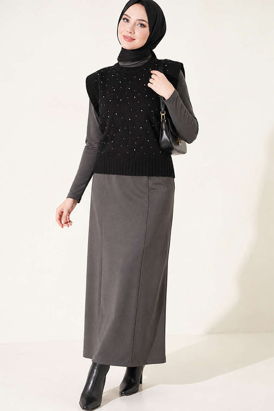 Pull En Maille Mini Orné Noir