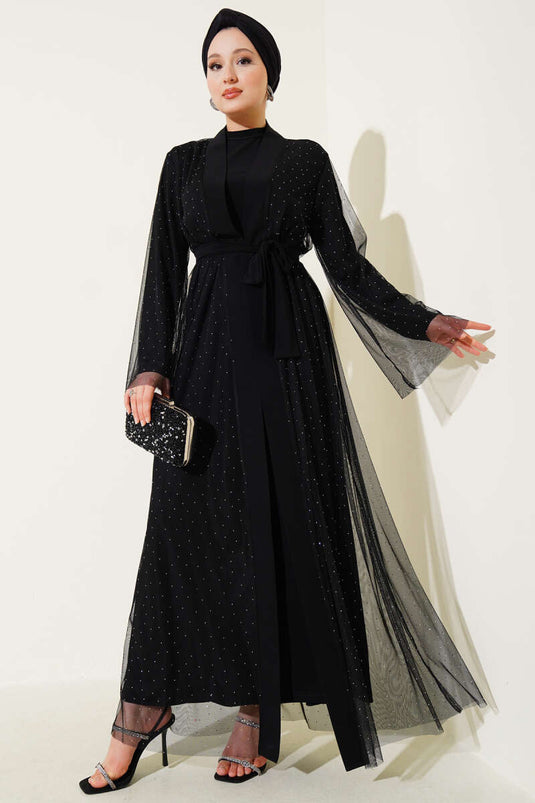Mini Abaya ornée de pierres noires