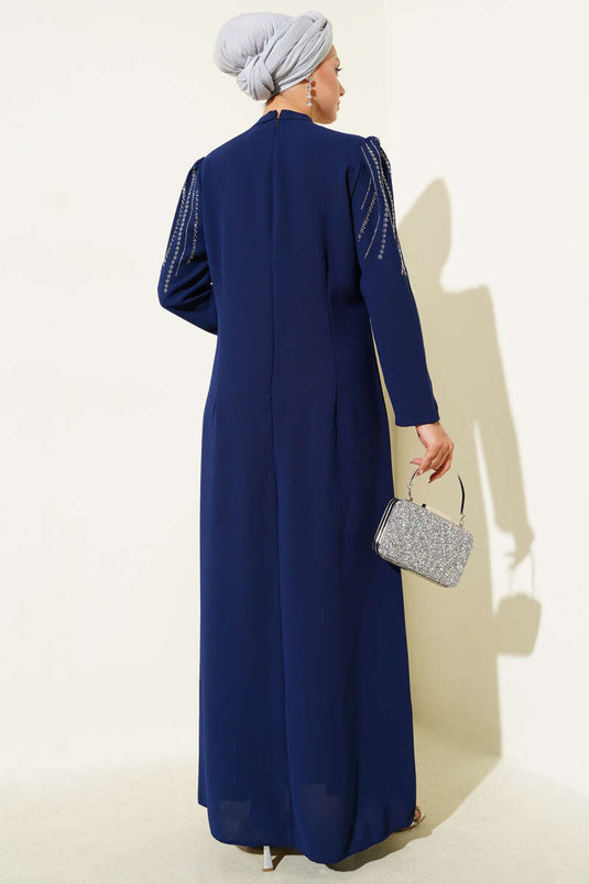 Mini Embellished Evening Dress, Navy Blue