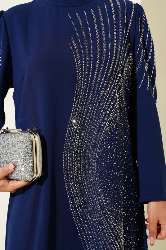 Mini avondjurk met versieringen, marineblauw