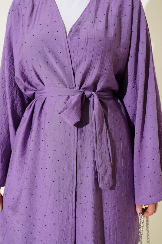 Mini Taş Süslemeli Kimono İkili Takım Lila