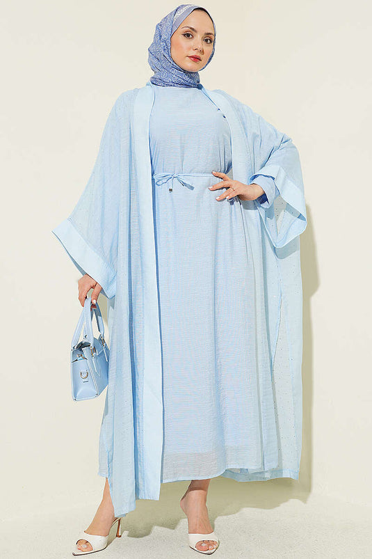 Ensemble Abaya Mini avec Pierres Bleu